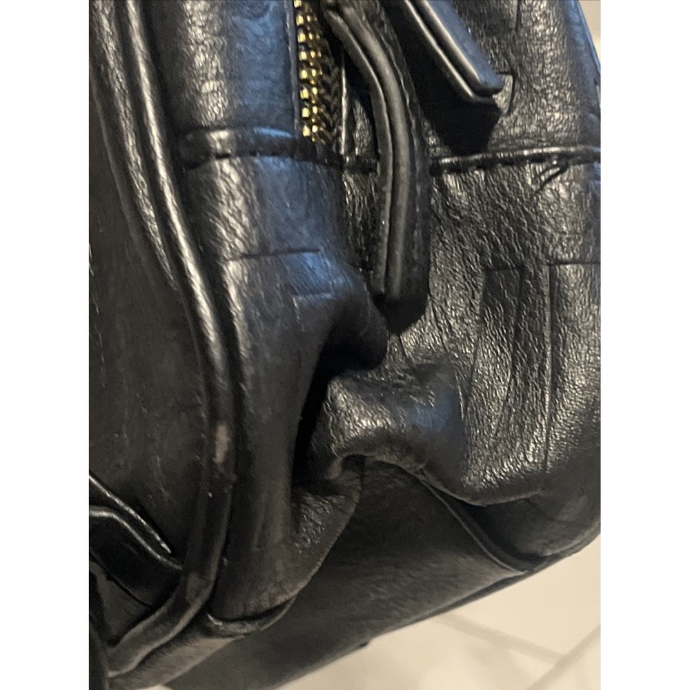 Steve Madden Small Backpack Embossed Logo Black & Gold Faux Leather Womens Bag - Picture 8 of 16